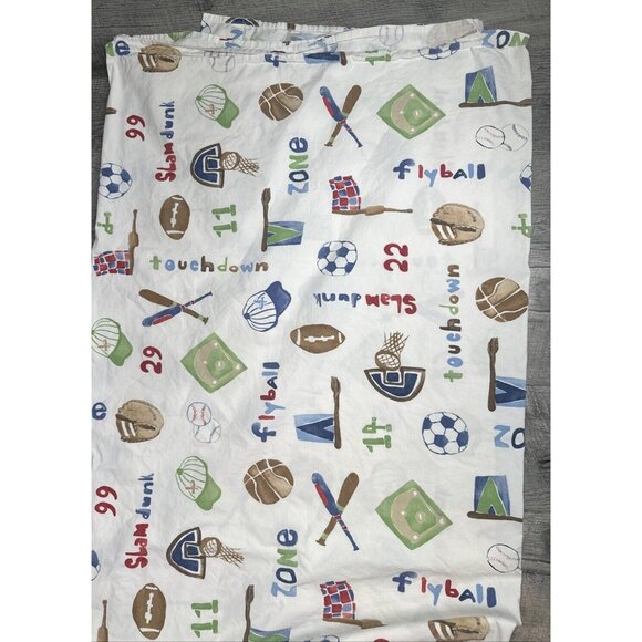 Pottery Barn Kids Sports Twin Flat Sheet Football Soccer Basketball Cotton 2013 - Picture 5 of 5